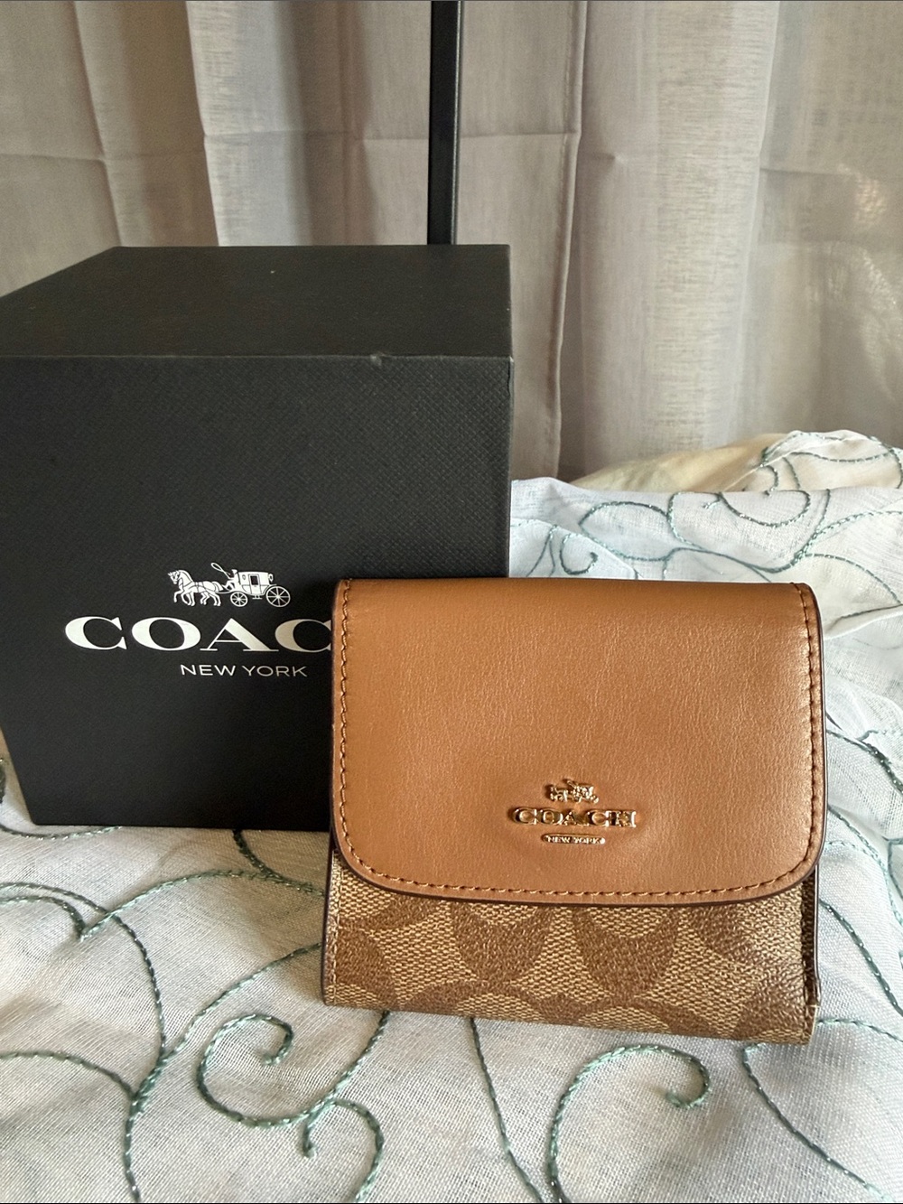 Coach Signature Canvas and Leather Compact Card Holder